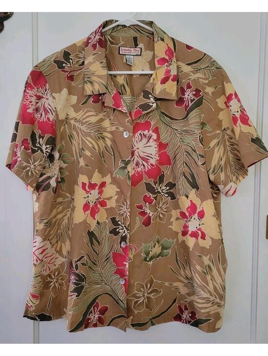 Jamaica Bay Tops - Jamaica Bay Woman's Hawaiian Shirt 100% Cotton Size 2X Floral Tan
